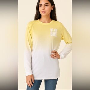 Victoria’s Secret PINK Ombre Long Sleeve Tee “Do You Girl” XS YellowWhite